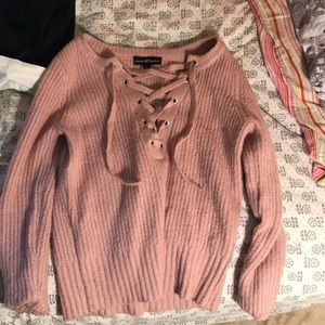 Pink front lace sweater